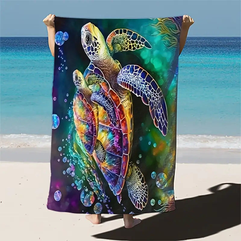 GiftoLuck Moon Turtle Animals Print Quick Dry Beach Towel Summer Holiday Travel Soft Bath Towel