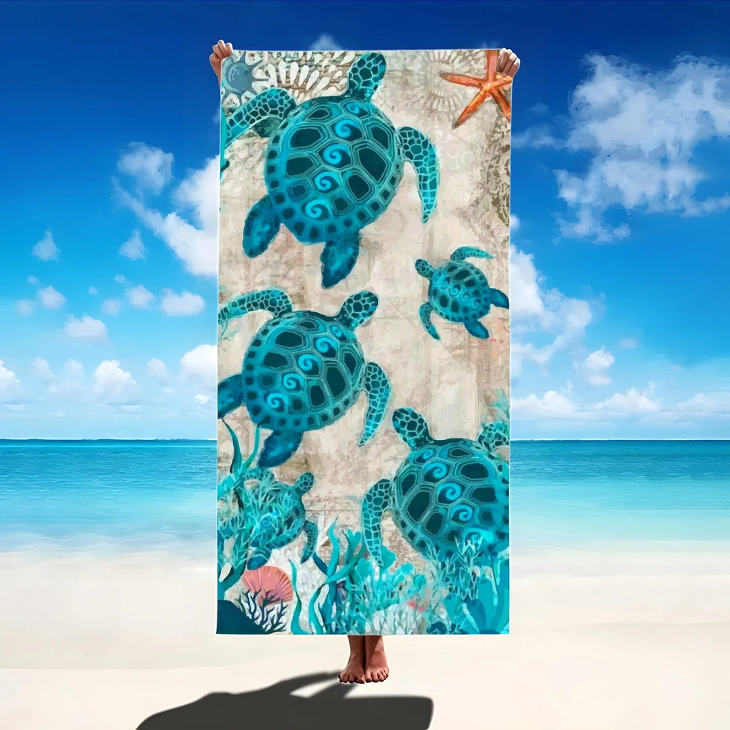 GiftoLuck Moon Turtle Animals Print Quick Dry Beach Towel Summer Holiday Travel Soft Bath Towel