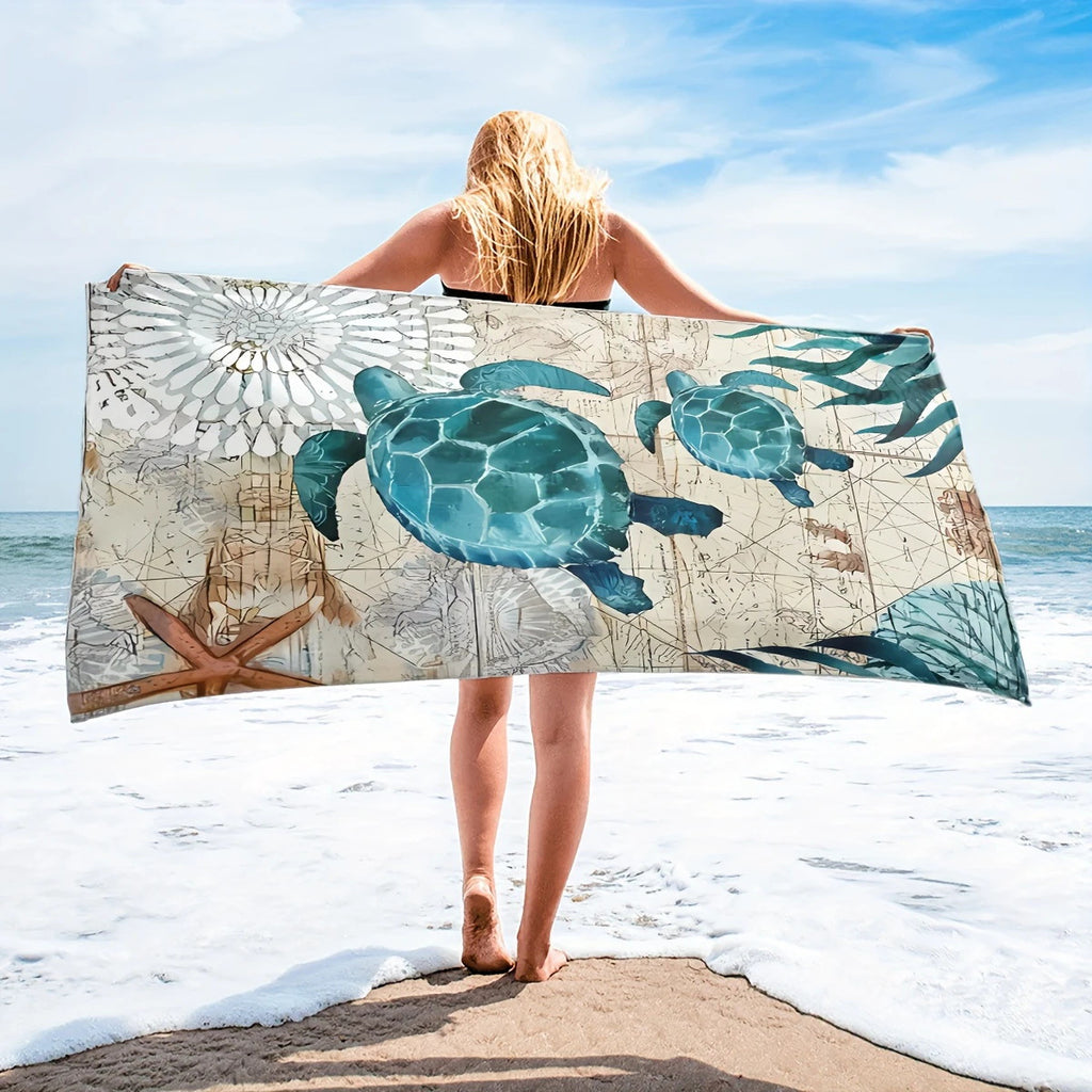 GiftoLuck Moon Turtle Animals Print Quick Dry Beach Towel Summer Holiday Travel Soft Bath Towel