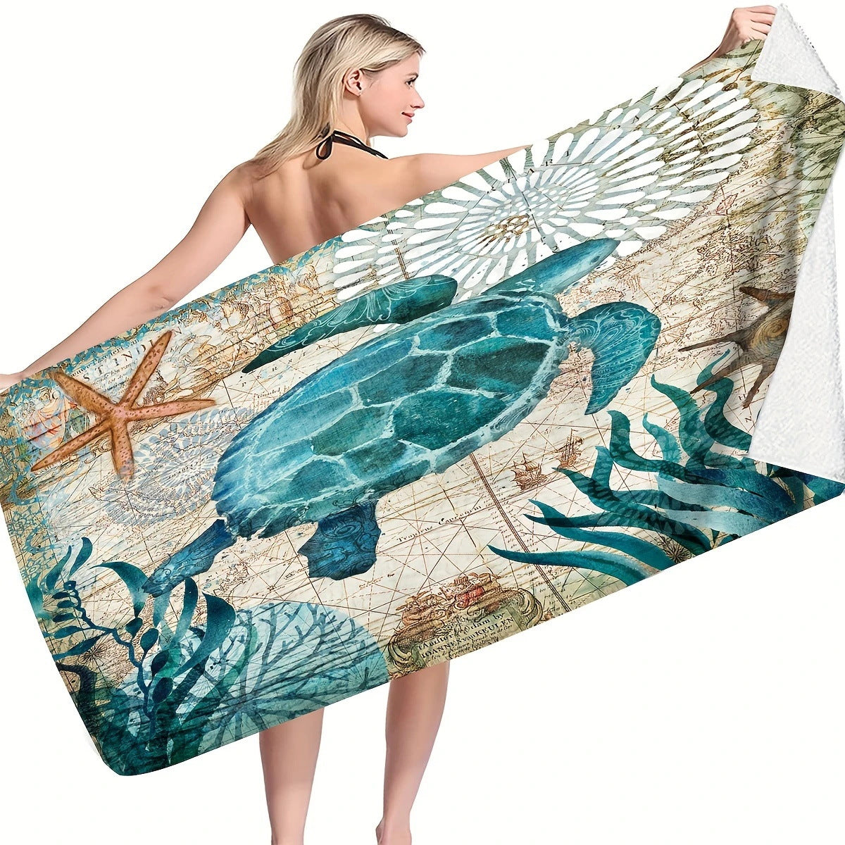 GiftoLuck Moon Turtle Animals Print Quick Dry Beach Towel Summer Holiday Travel Soft Bath Towel