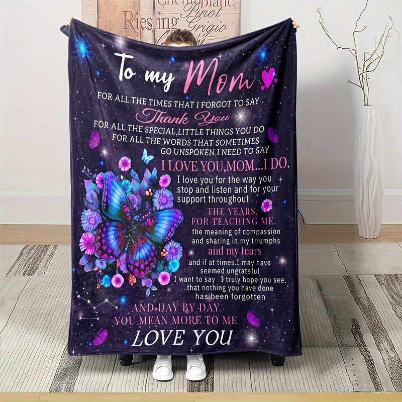 GiftoLuck “To My Mom” Flannel Blanket Soft Cozy Throw Perfect Gift for Mother's Day,Birthday,Holiday