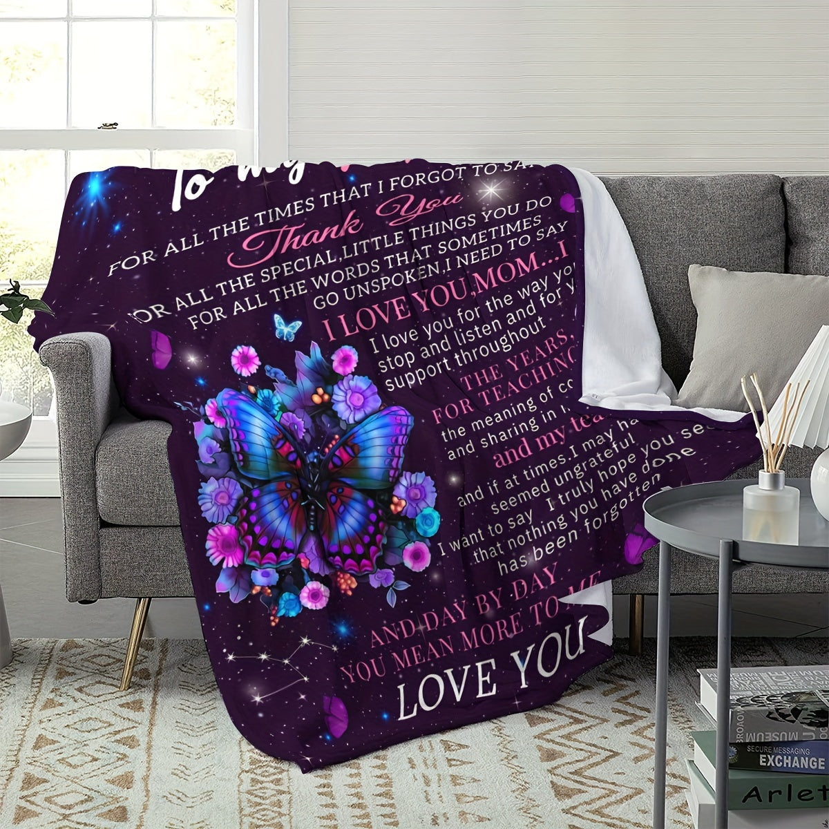 GiftoLuck “To My Mom” Flannel Blanket Soft Cozy Throw Perfect Gift for Mother's Day,Birthday,Holiday
