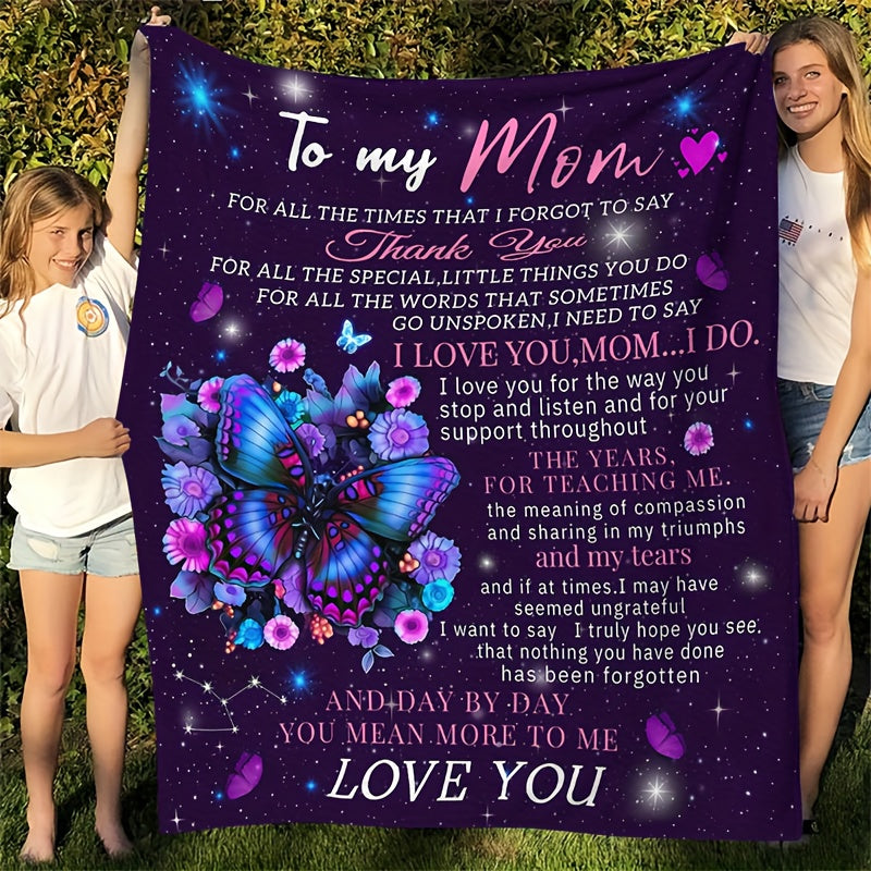 GiftoLuck “To My Mom” Flannel Blanket Soft Cozy Throw Perfect Gift for Mother's Day,Birthday,Holiday