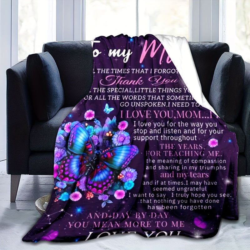 GiftoLuck “To My Mom” Flannel Blanket Soft Cozy Throw Perfect Gift for Mother's Day,Birthday,Holiday