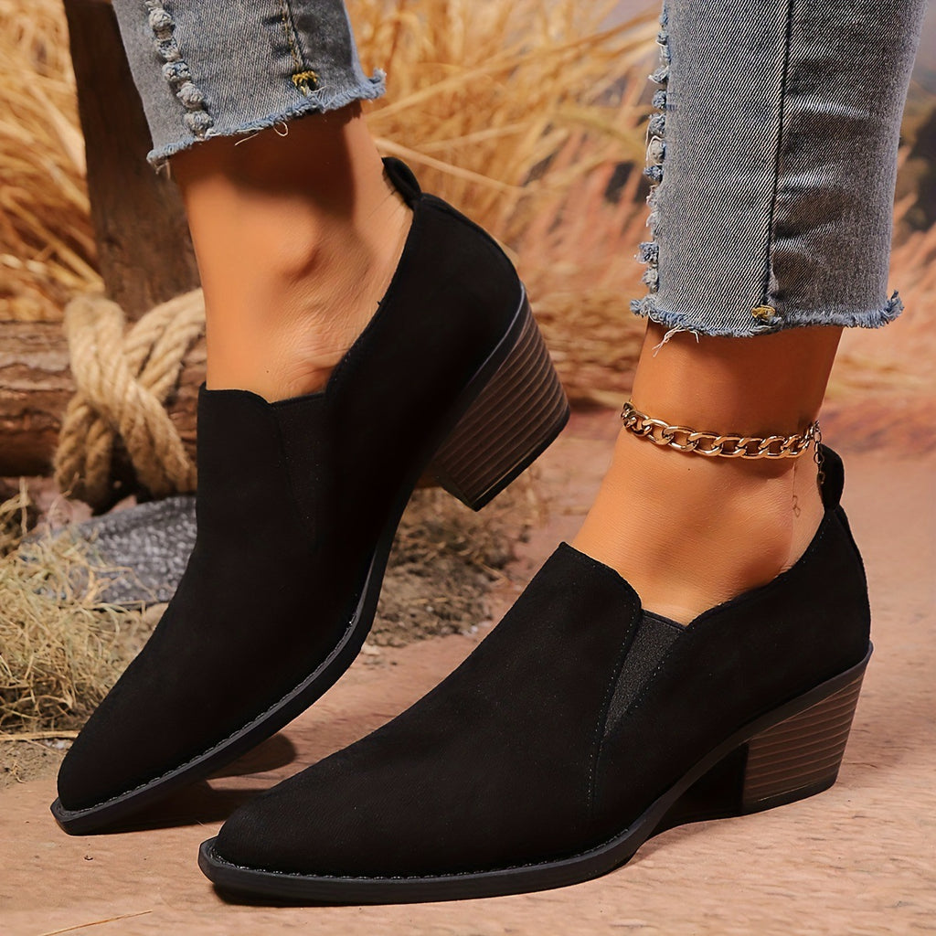 GifitoLuck Women’s Pointed Toe Chunky Heel Flats, Deep Mouth Smart Shoes for Work and Everyday Wear, All-Season Comfort Gift for Girls &Mum
