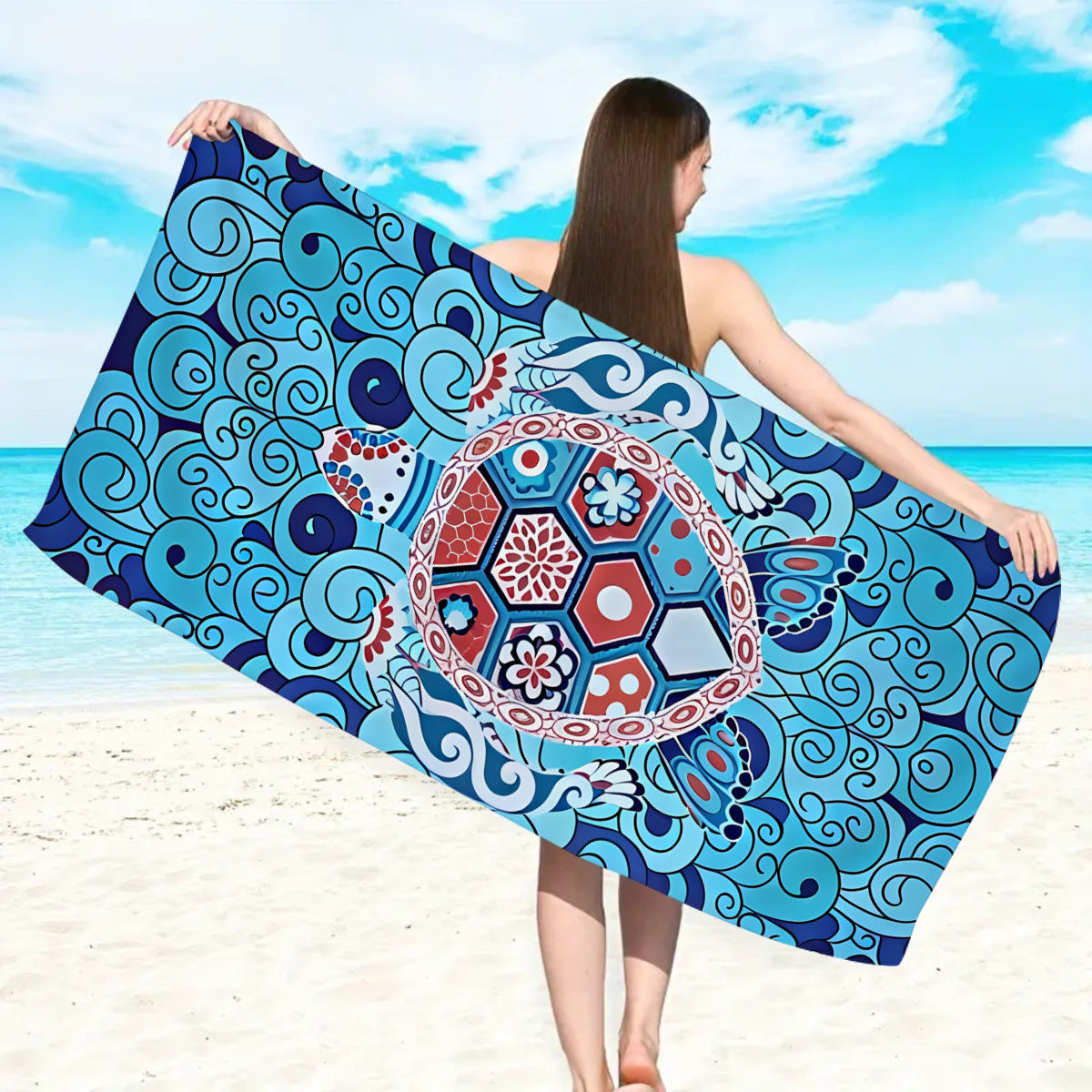 GiftoLuck Ocean Dolphin Turtle Beach Towel Quick Dry Microfiber Summer Travel Sand Free Bath Towel