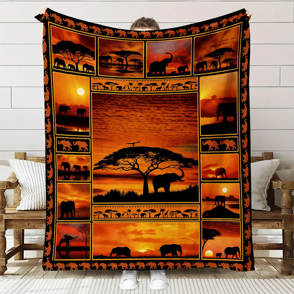 Aonana African Sunset Flannel Throw Blanket