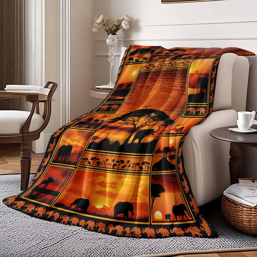 Aonana African Sunset Flannel Throw Blanket