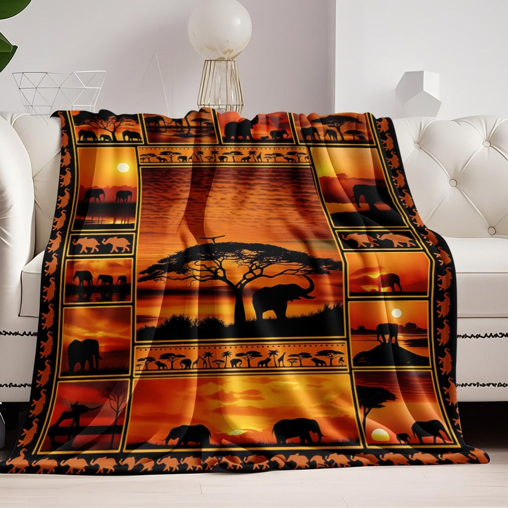Aonana African Sunset Flannel Throw Blanket