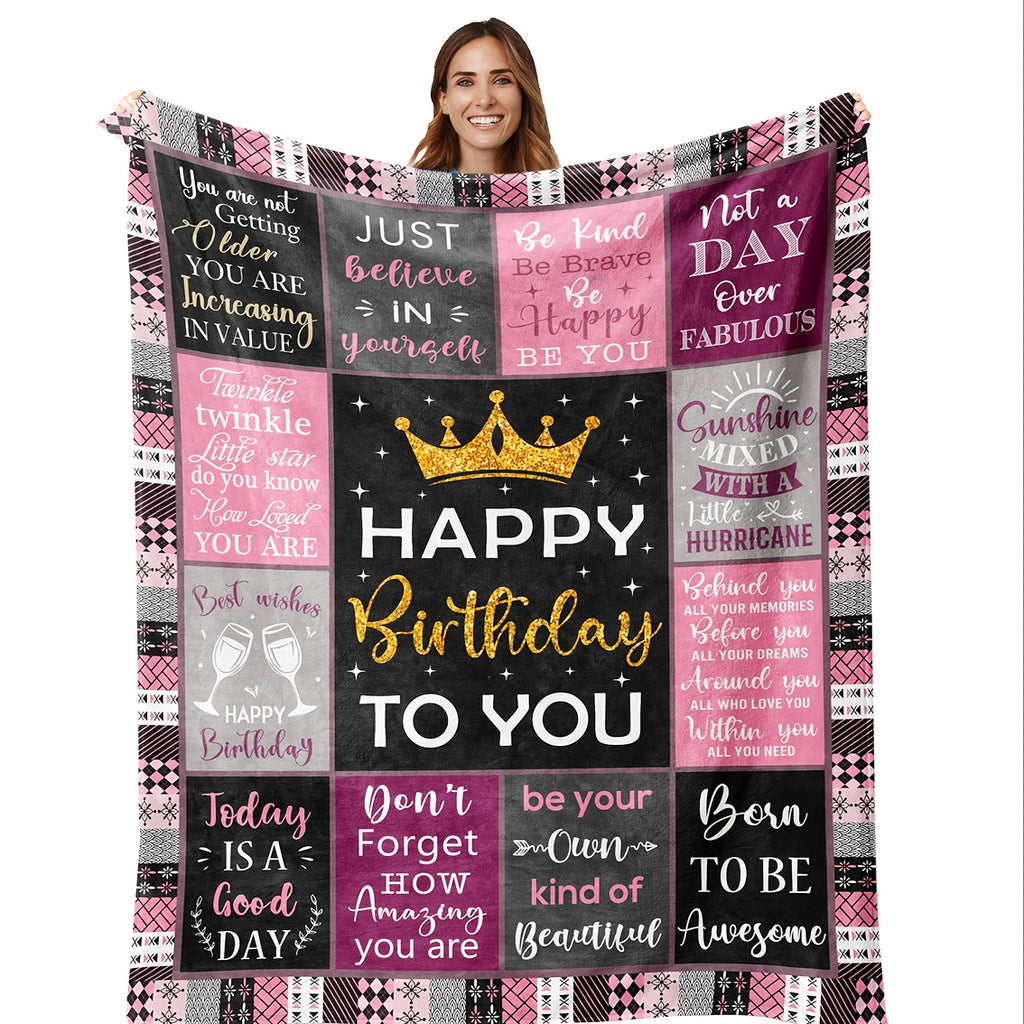Aonana "Happy Birthday" Crown Gift Flannel Throw Blanket