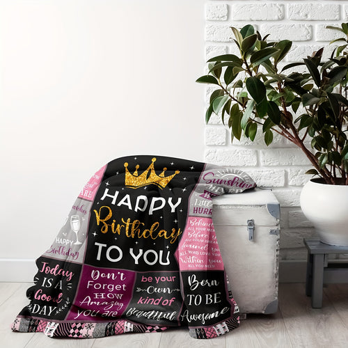 Aonana "Happy Birthday" Crown Gift Flannel Throw Blanket