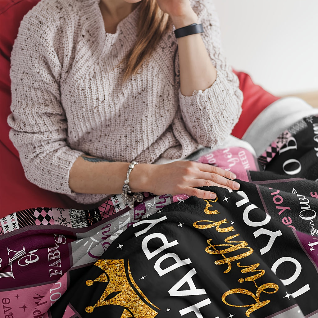 Aonana "Happy Birthday" Crown Gift Flannel Throw Blanket