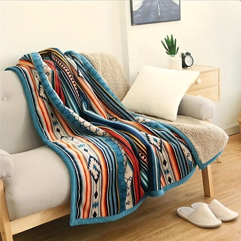Aonana Bohemian Geometric Stripe Flannel Throw Blanket