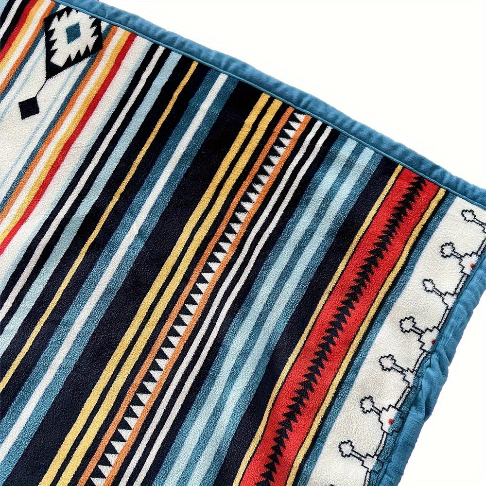 Aonana Bohemian Geometric Stripe Flannel Throw Blanket