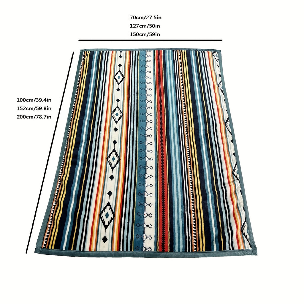 Aonana Bohemian Geometric Stripe Flannel Throw Blanket