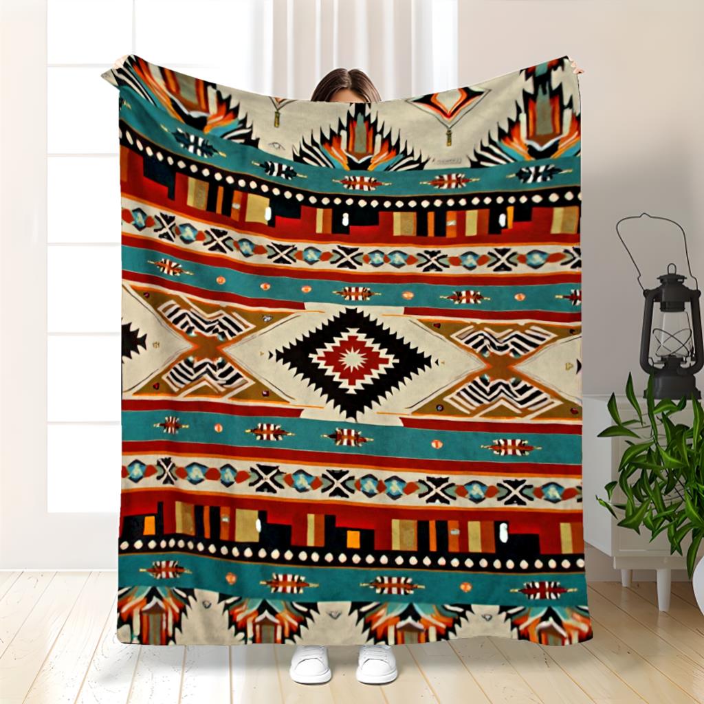Aonana Turquoise Teal Tribal Boho Flannel Throw Blanket