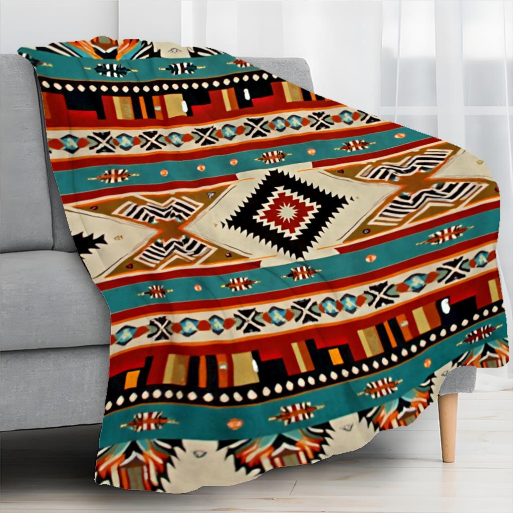 Aonana Turquoise Teal Tribal Boho Flannel Throw Blanket