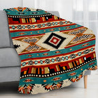 Aonana Turquoise Teal Tribal Boho Flannel Throw Blanket