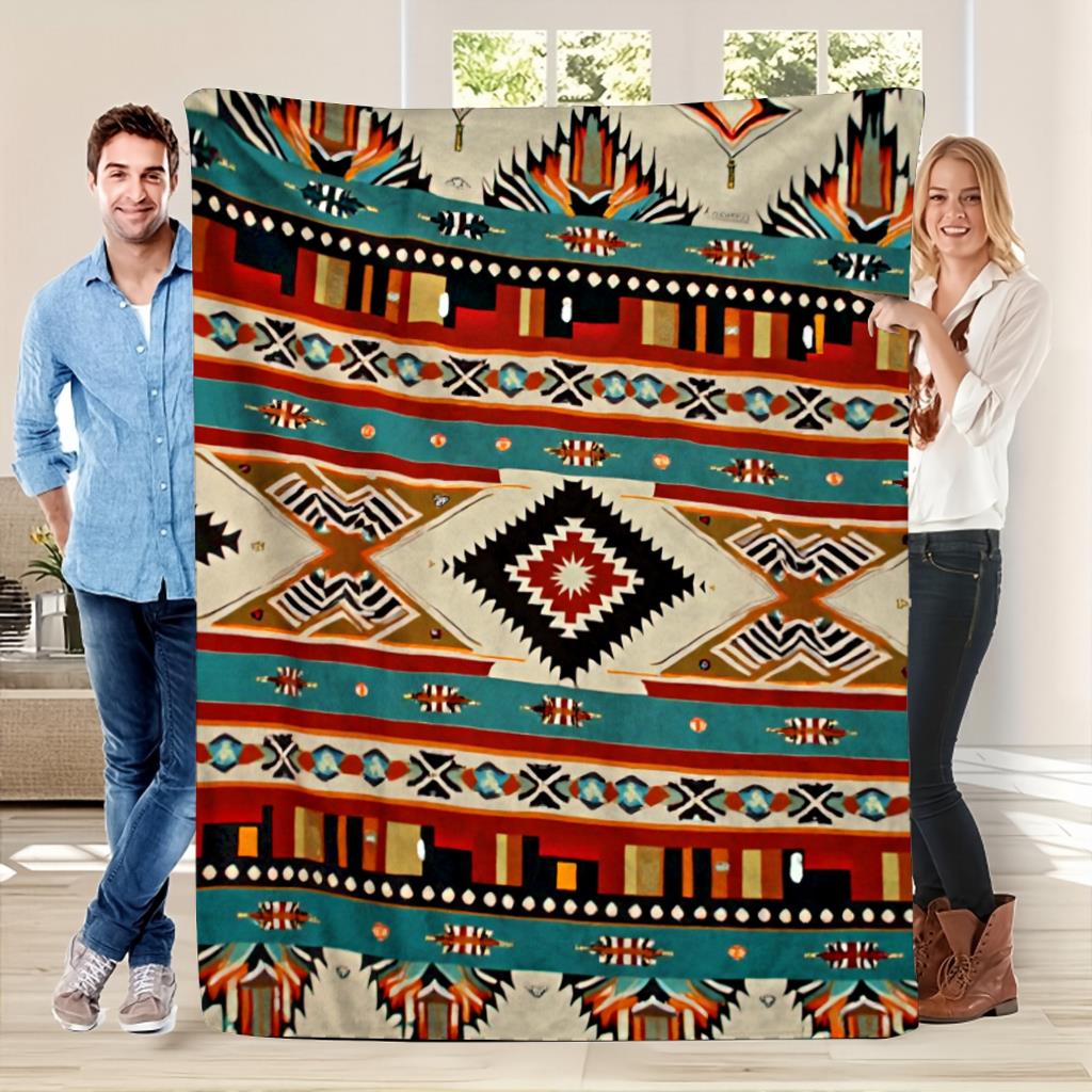 Aonana Turquoise Teal Tribal Boho Flannel Throw Blanket