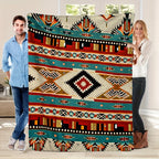 Aonana Turquoise Teal Tribal Boho Flannel Throw Blanket