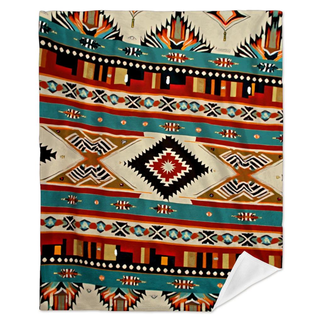 Aonana Turquoise Teal Tribal Boho Flannel Throw Blanket