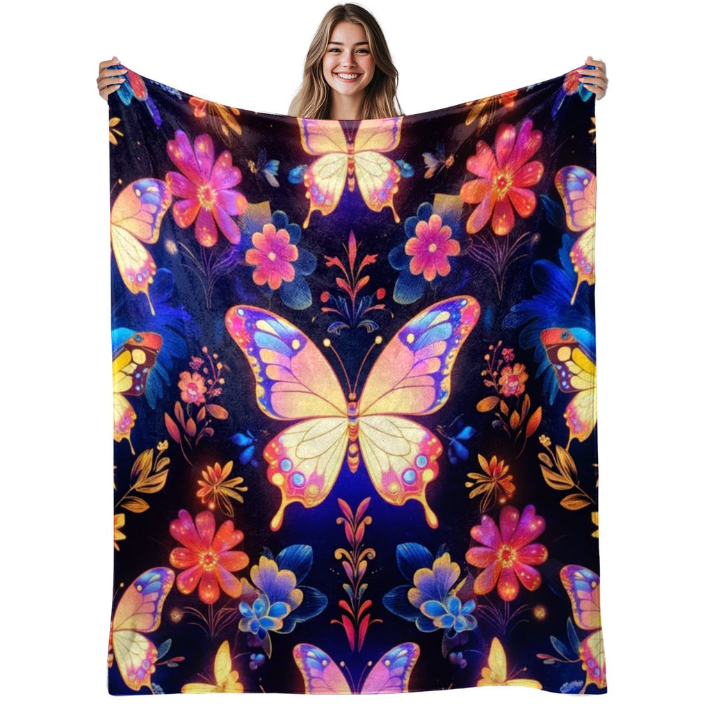 Aonana Secret Garden Butterfly & Floral Soft Cozy Flannel Throw Blanket