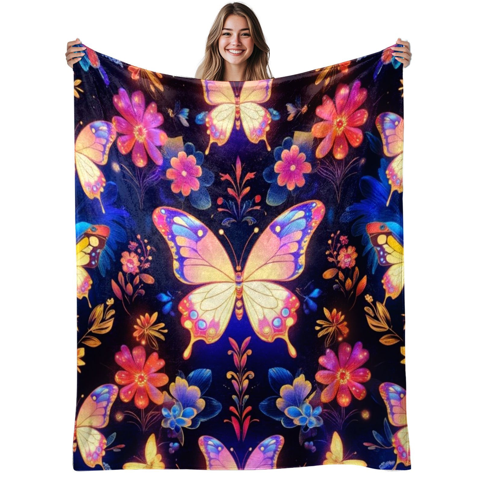 Aonana Secret Garden Butterfly & Floral Soft Cozy Flannel Throw Blanket