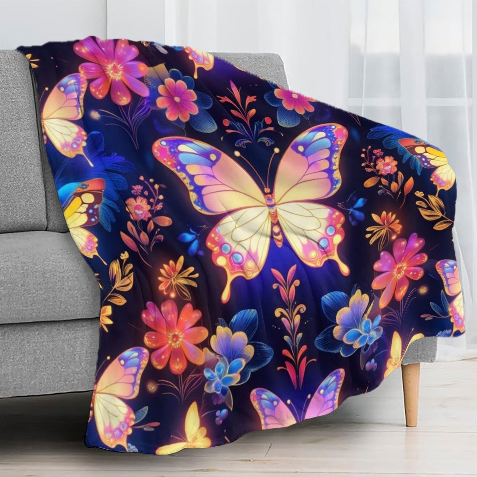 Aonana Secret Garden Butterfly & Floral Soft Cozy Flannel Throw Blanket