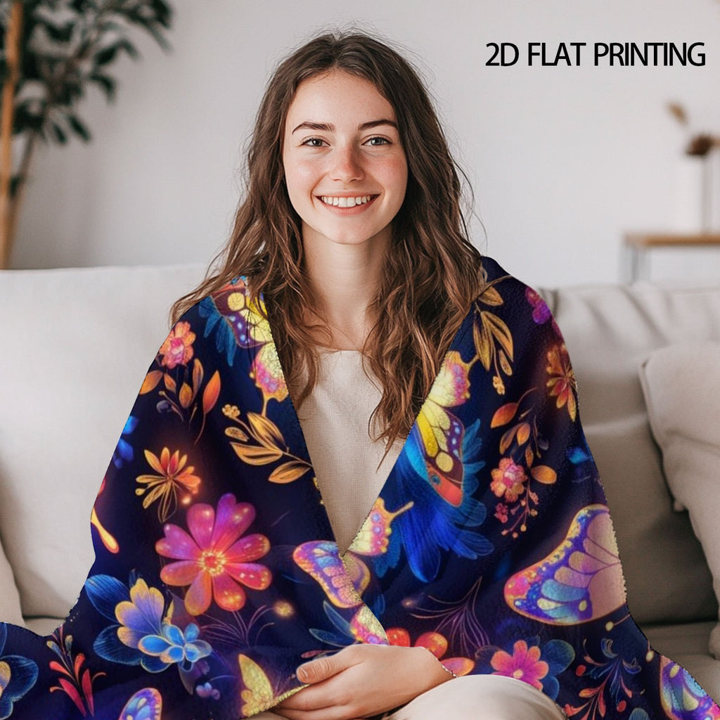 Aonana Secret Garden Butterfly & Floral Soft Cozy Flannel Throw Blanket