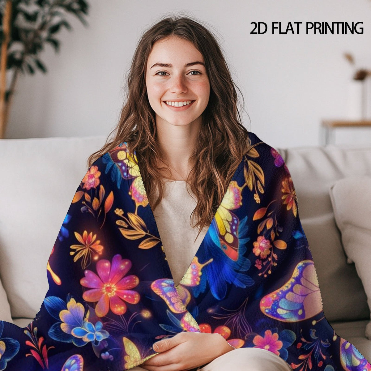 Aonana Secret Garden Butterfly & Floral Soft Cozy Flannel Throw Blanket
