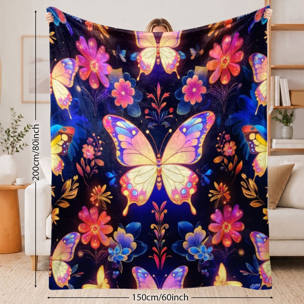 Aonana Secret Garden Butterfly & Floral Soft Cozy Flannel Throw Blanket