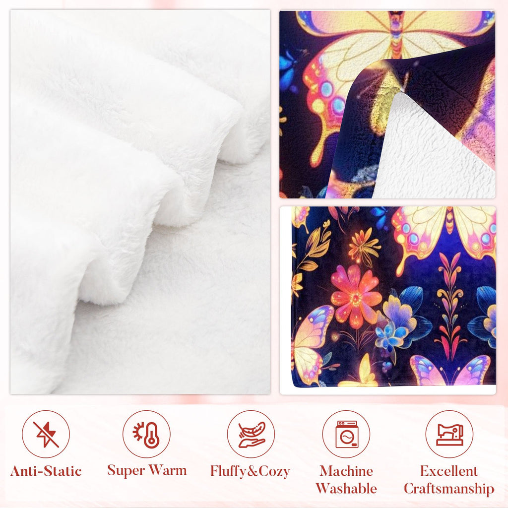 Aonana Secret Garden Butterfly & Floral Soft Cozy Flannel Throw Blanket