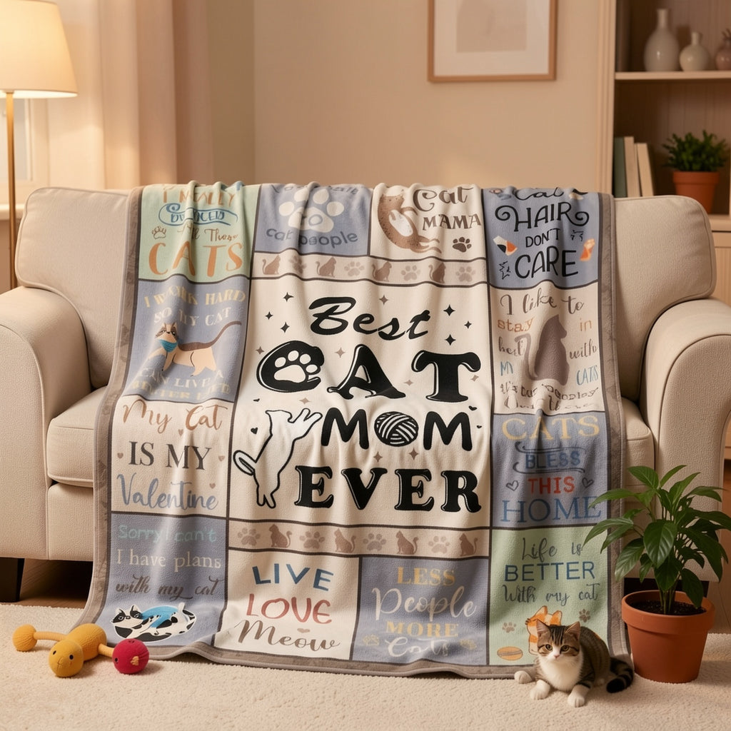 Aonana "Best Cat Mom Ever" Flannel Blanket