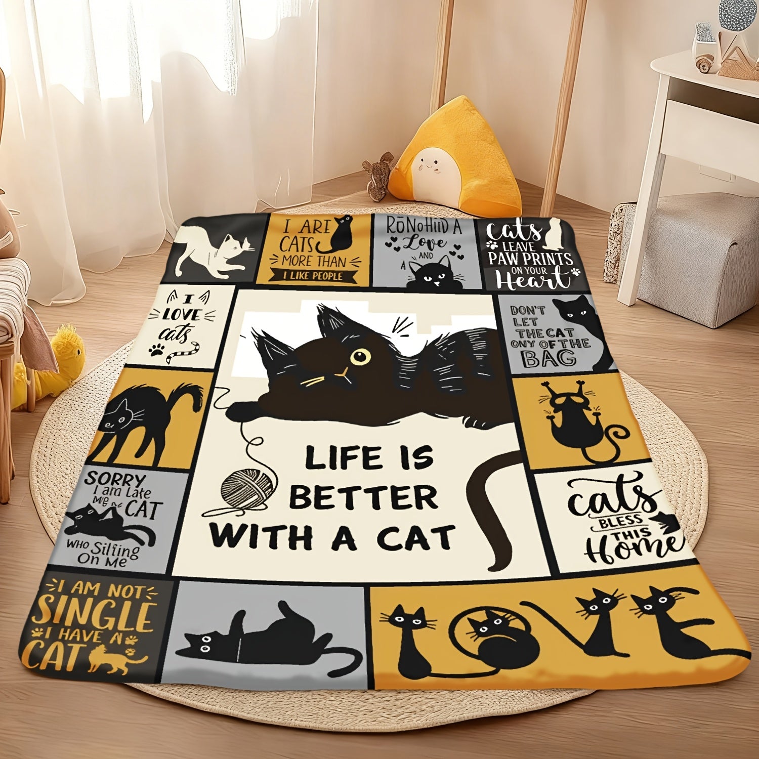Aonana “Life Is Better With a Cat” Cozy Flannel Blanket