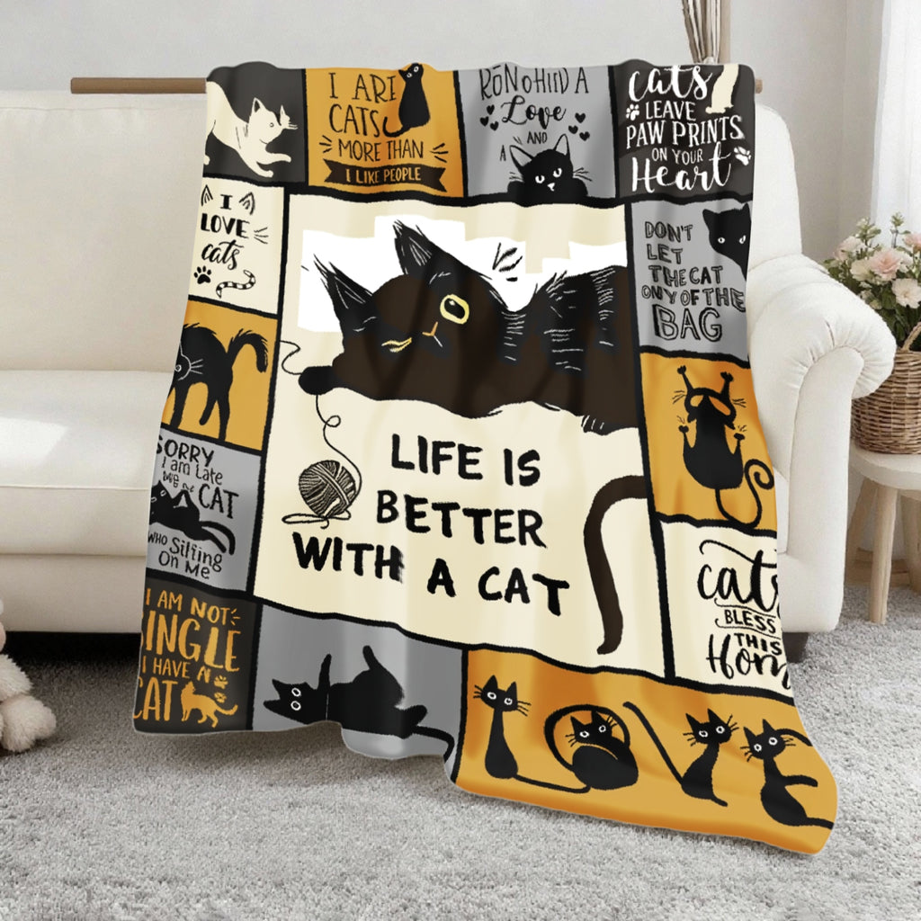 Aonana “Life Is Better With a Cat” Cozy Flannel Blanket