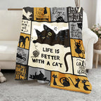 Aonana “Life Is Better With a Cat” Cozy Flannel Blanket