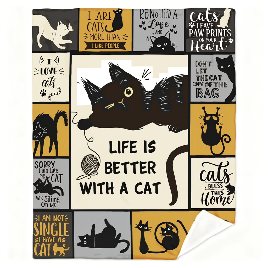 Aonana “Life Is Better With a Cat” Cozy Flannel Blanket