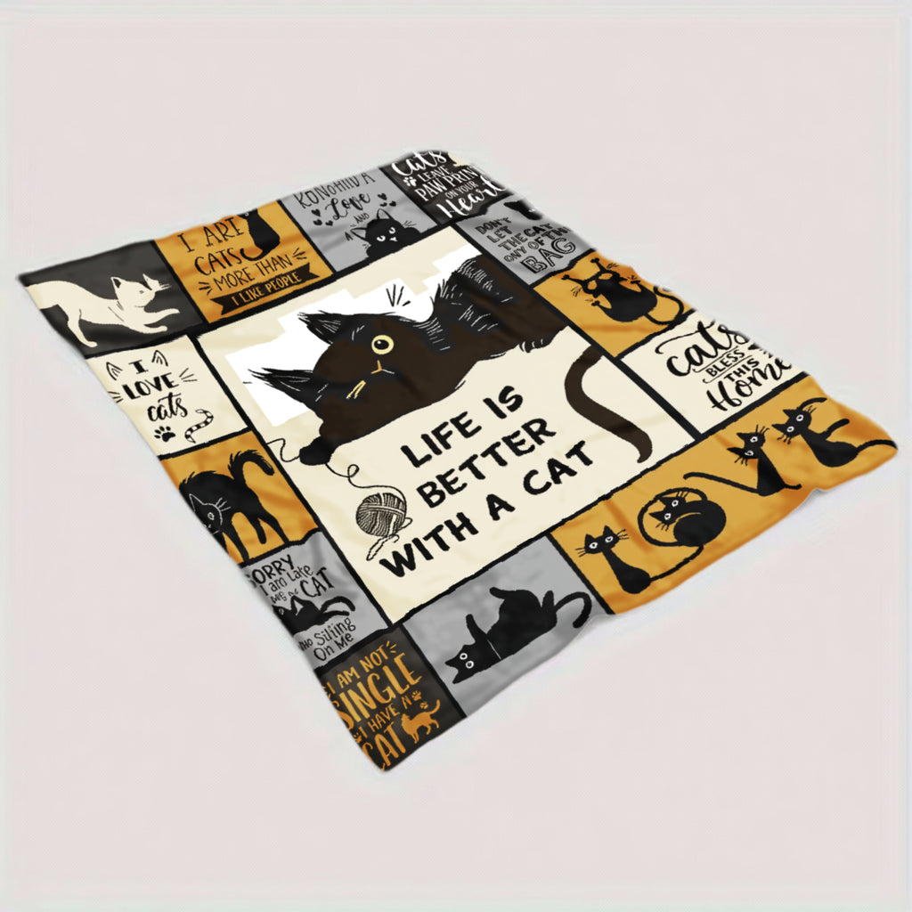 Aonana “Life Is Better With a Cat” Cozy Flannel Blanket