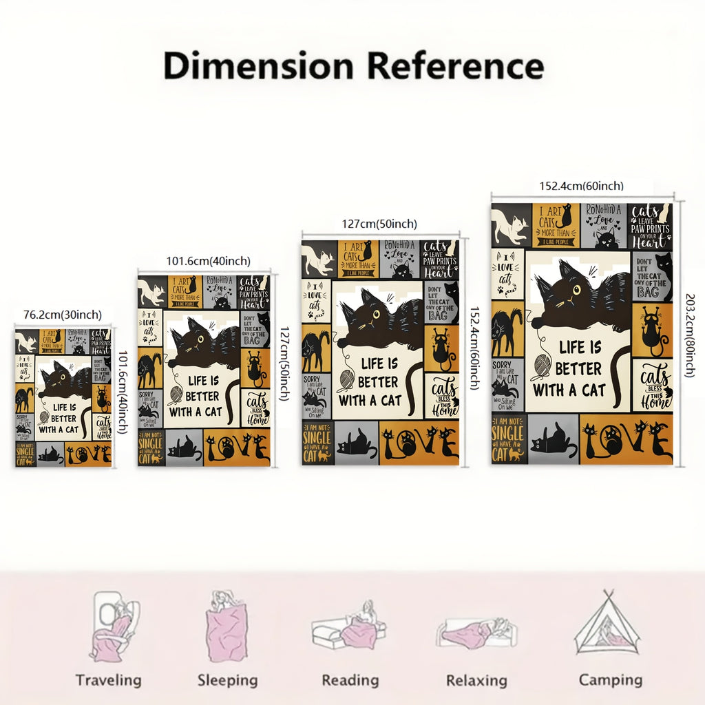 Aonana “Life Is Better With a Cat” Cozy Flannel Blanket