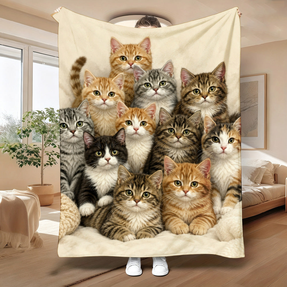 Aonana Cute Cats Group Gifts Cozy Flannel Throw Blanket