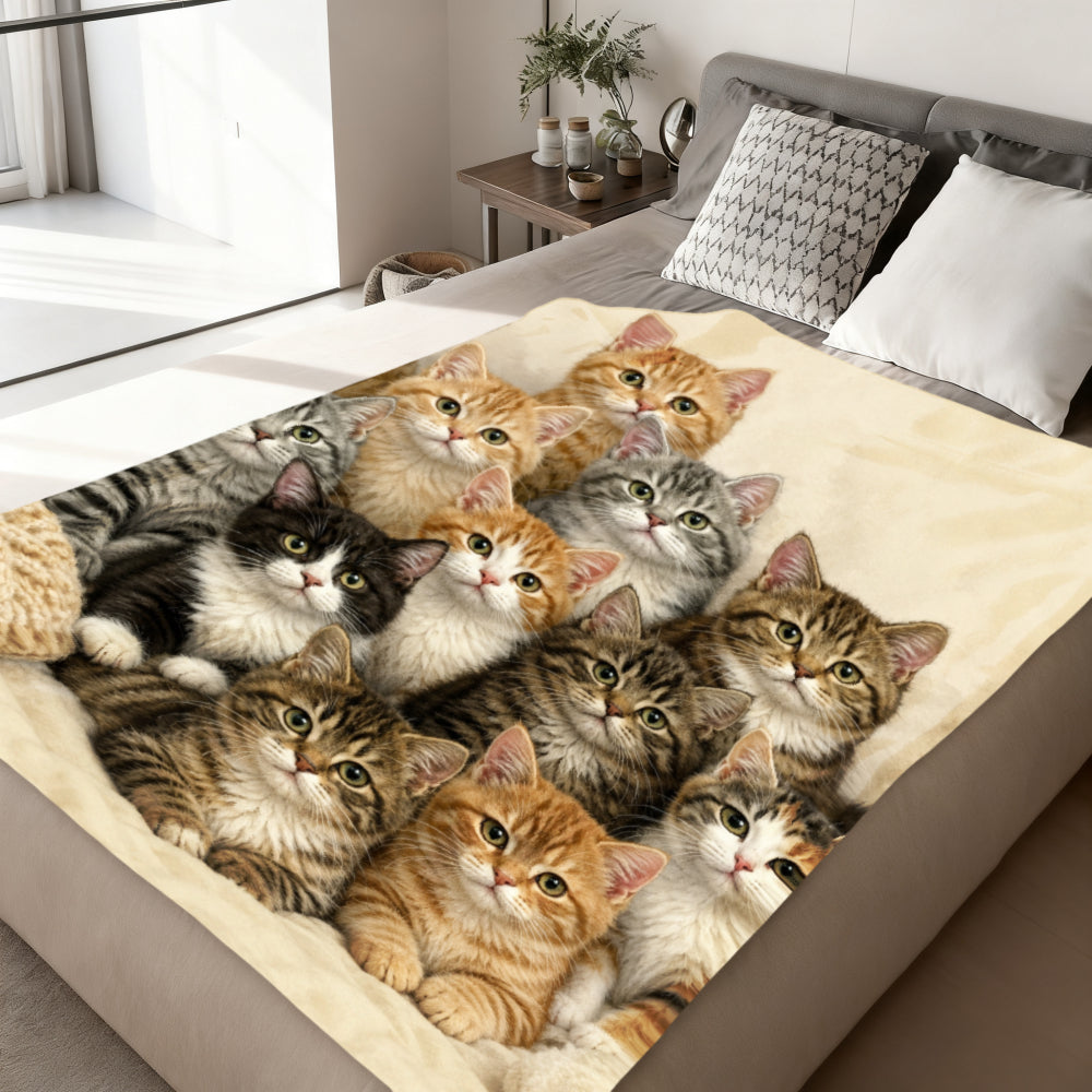Aonana Cute Cats Group Gifts Cozy Flannel Throw Blanket