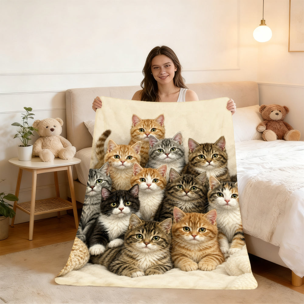 Aonana Cute Cats Group Gifts Cozy Flannel Throw Blanket