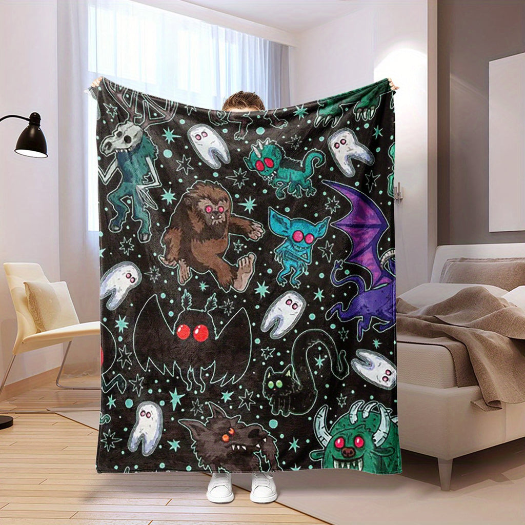 Aonana Glam Style Cryptids Print Cozy Flannel Throw Blanket