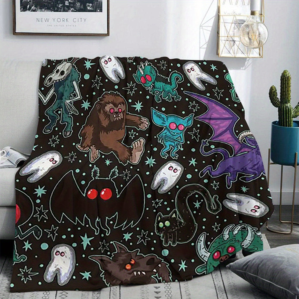 Aonana Glam Style Cryptids Print Cozy Flannel Throw Blanket