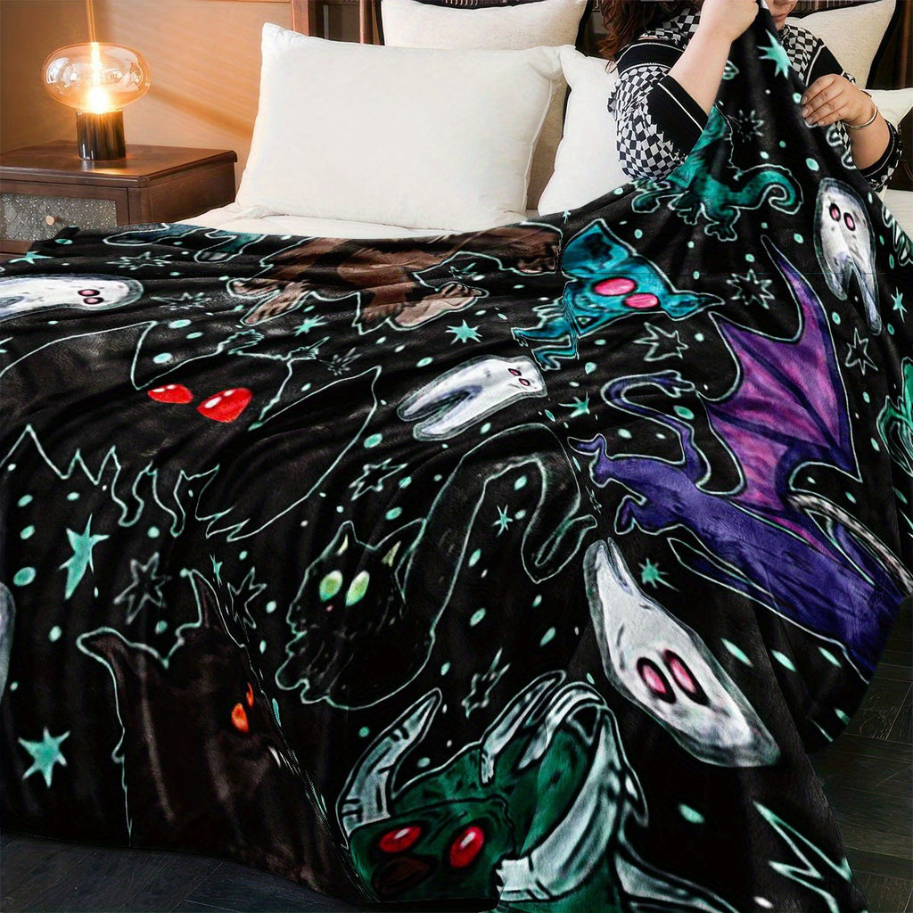 Aonana Glam Style Cryptids Print Cozy Flannel Throw Blanket