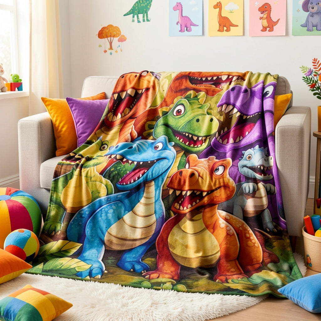 Aonana Cartoon Dinosaur Printed Flannel Blanket