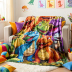 Aonana Cartoon Dinosaur Printed Flannel Blanket