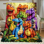 Aonana Cartoon Dinosaur Printed Flannel Blanket