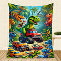 Aonana Dinosaur & Monster Truck Cozy Flannel Throw Blanket