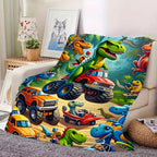 Aonana Dinosaur & Monster Truck Cozy Flannel Throw Blanket